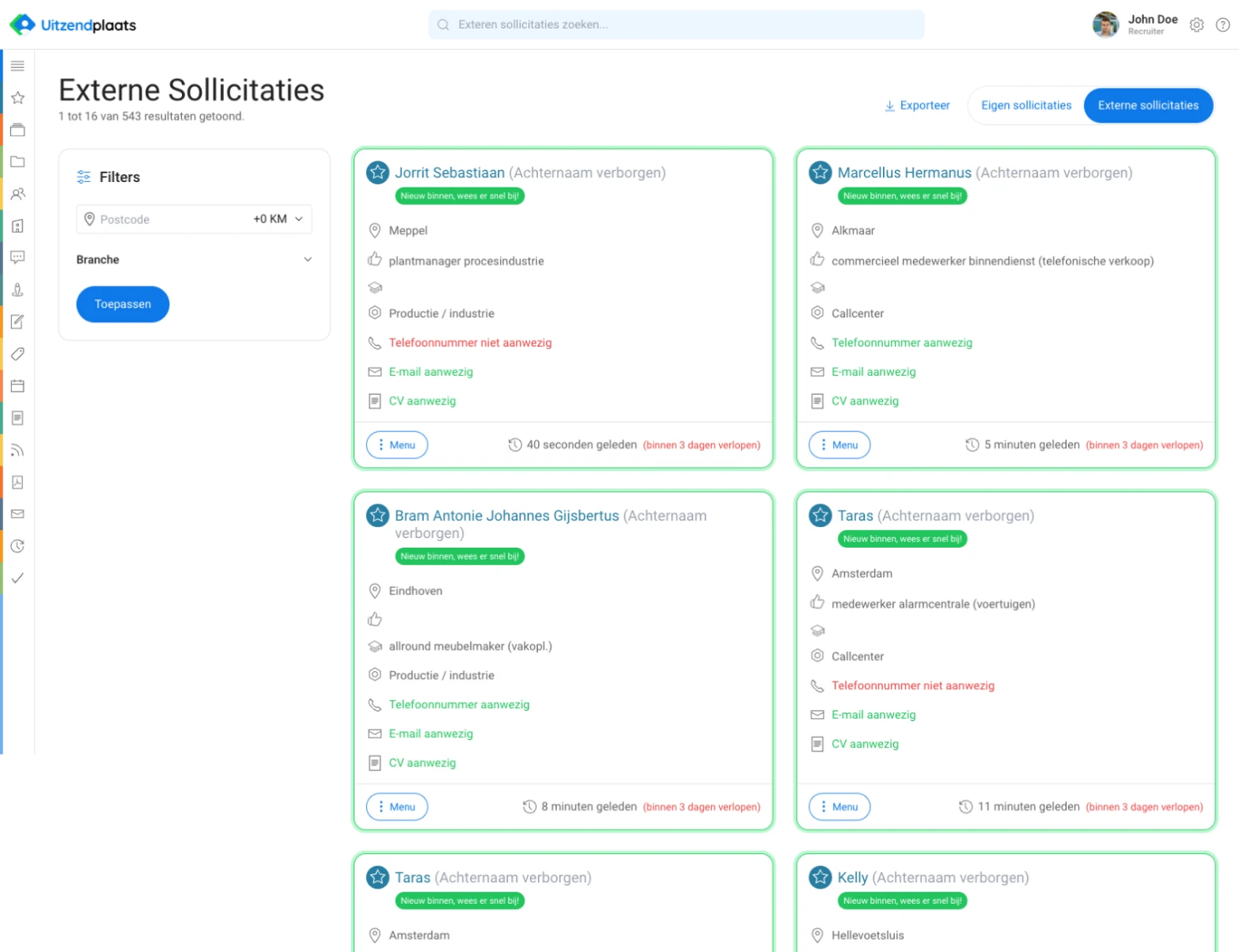 Externe sollicitaties uitzendplaats